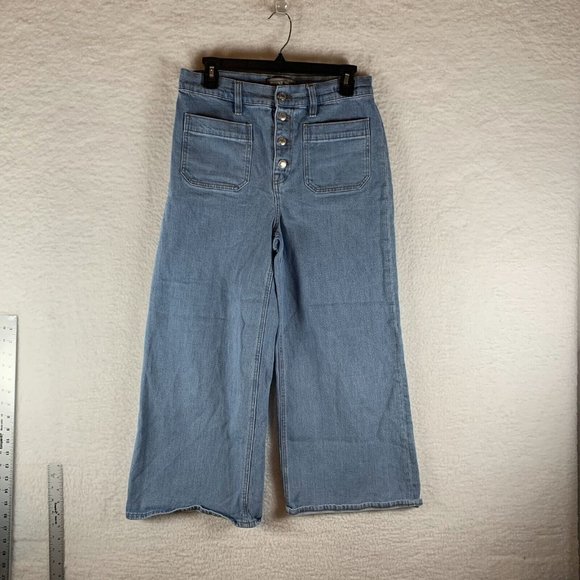 J.CREW Point Sur Jeans Women's 29 Blue Denim Stretch Button Fly Wide Leg 8619 - Picture 1 of 10